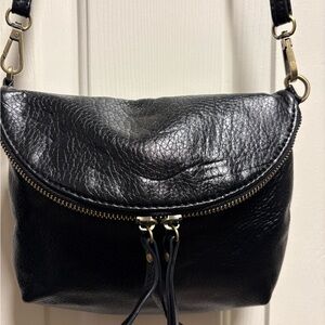 MMS Design Studio Black Pebbled Vegan Leather Crossbody with Dual Tassels